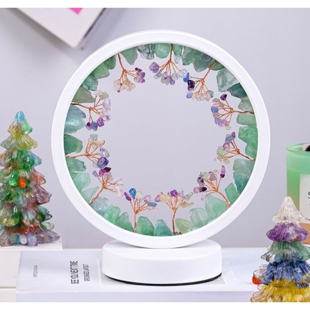 Round Green Aventurine Gemstone Tree LED Healing Crystal Nightlight Lamp